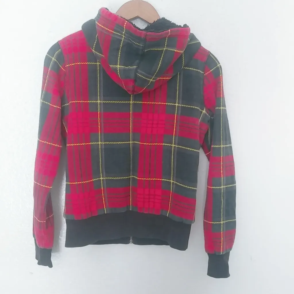 Billabong S Red Plaid Hoodie Jacket - Image 7