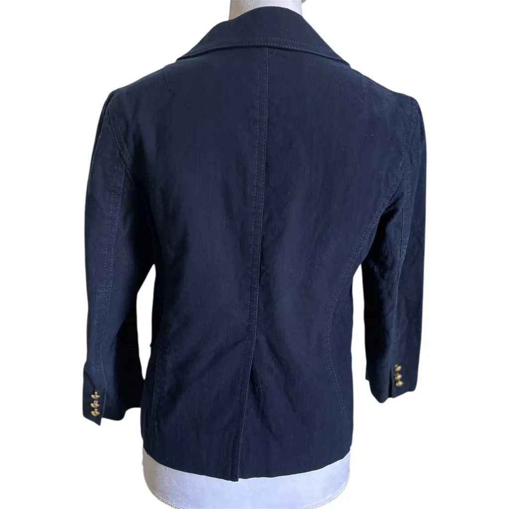 Marc Jacobs Navy Cord Blazer Gold Two Button Jacket Blue Size 4 - Image 4