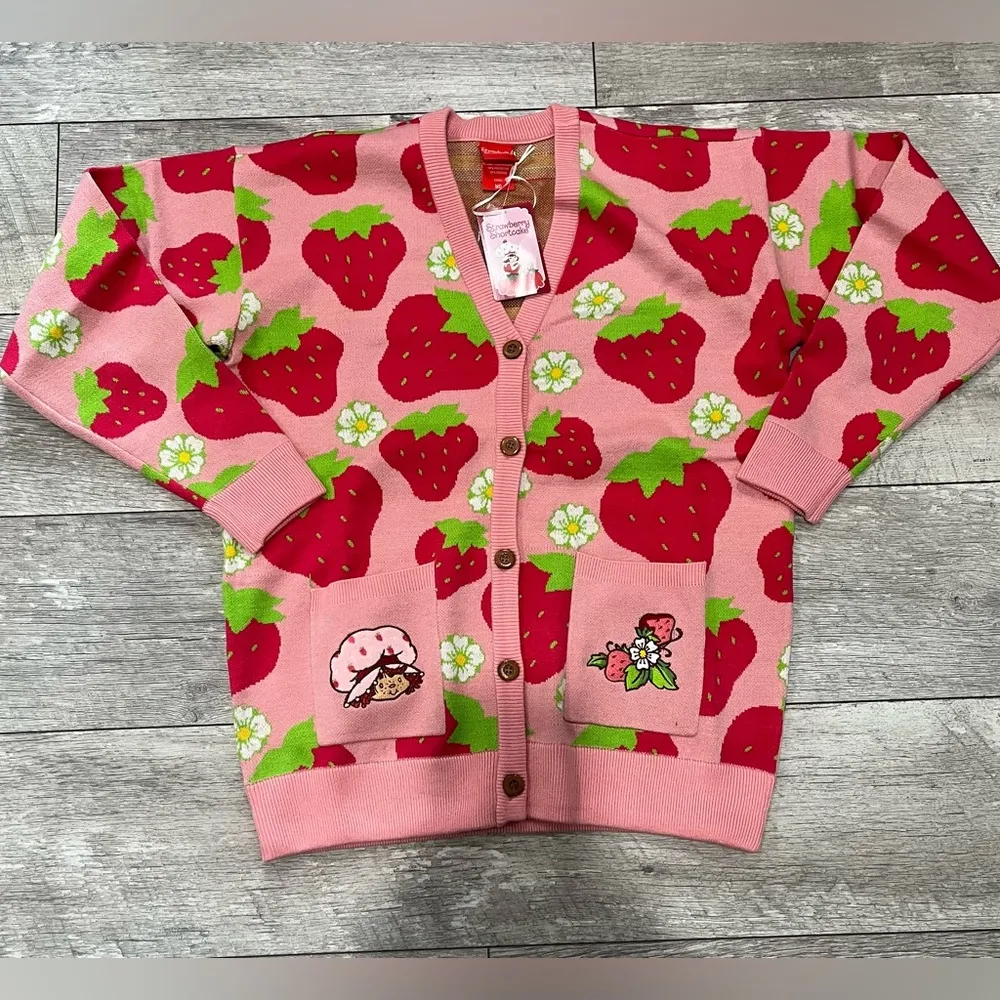 Strawberry Shortcake Allover Strawberry Print Women's Cardigan (Medium) - Image 11