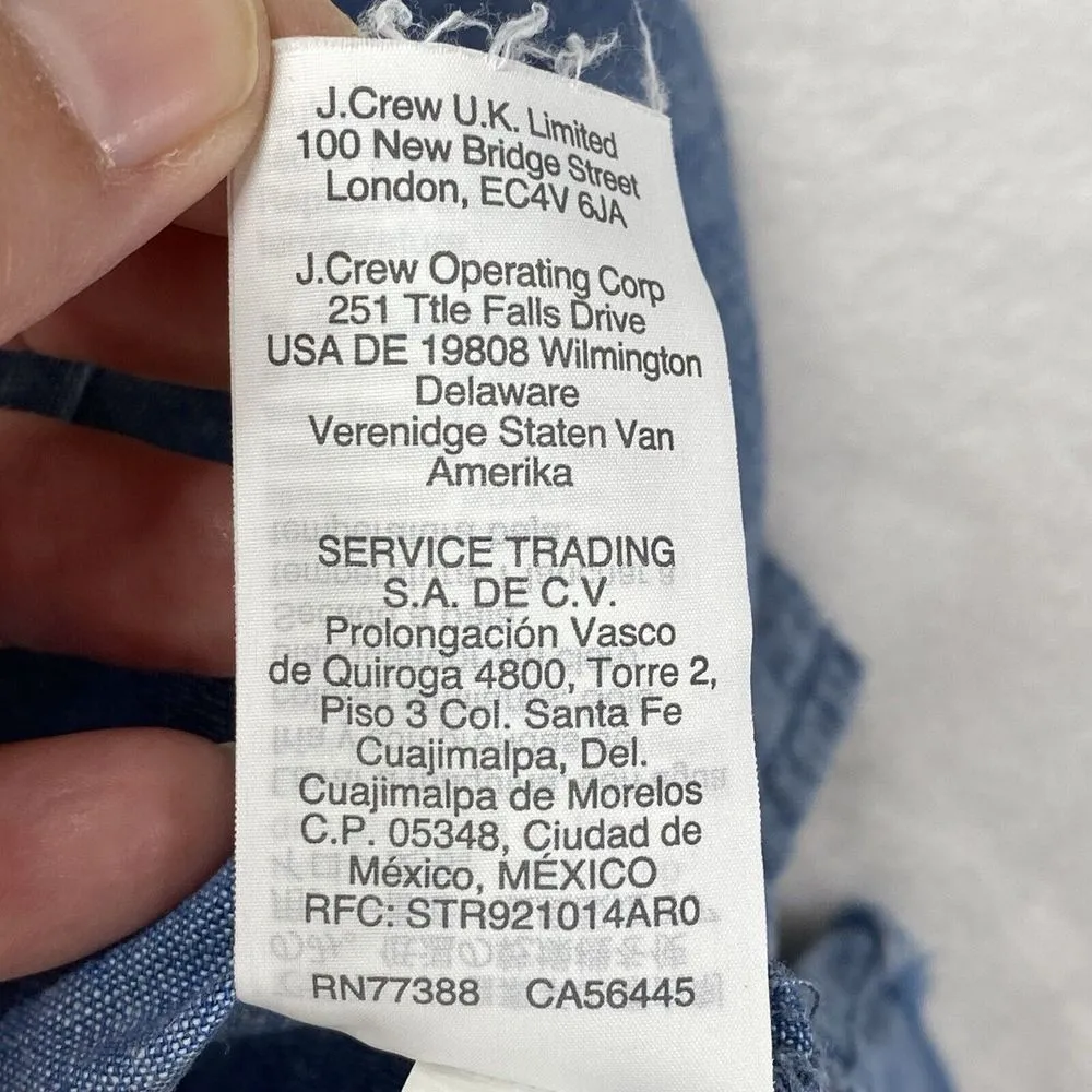 J. Crew‎ Top Womens 0 Funnel Neck in Blue Chambray Cotton Raw Hem back - Image 6
