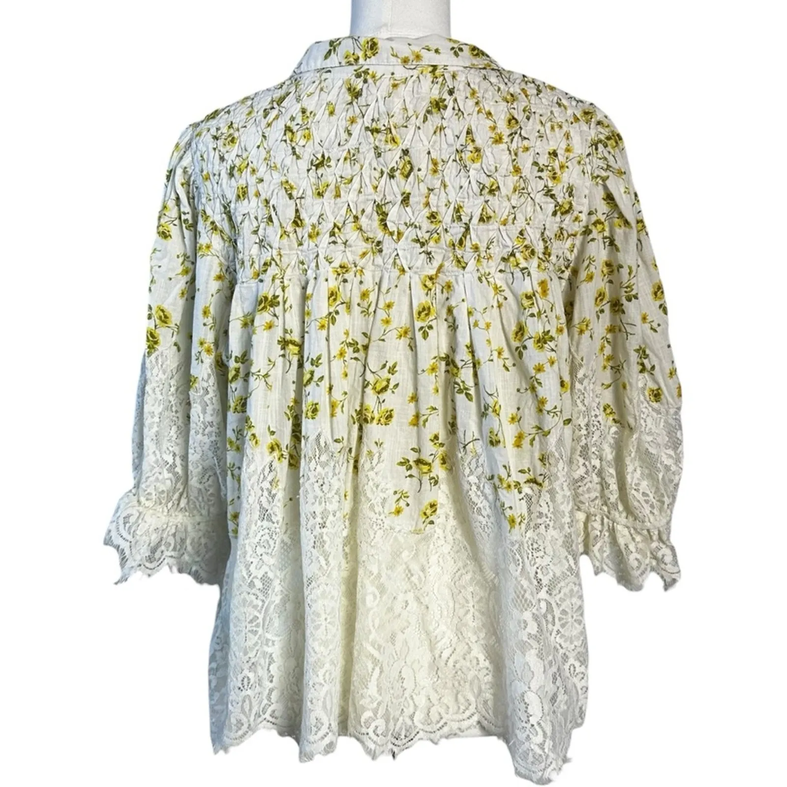 Anthropologie Ethereal Dainty Ditsy Floral Victorian Lace Blouse Large Cottage - Image 10