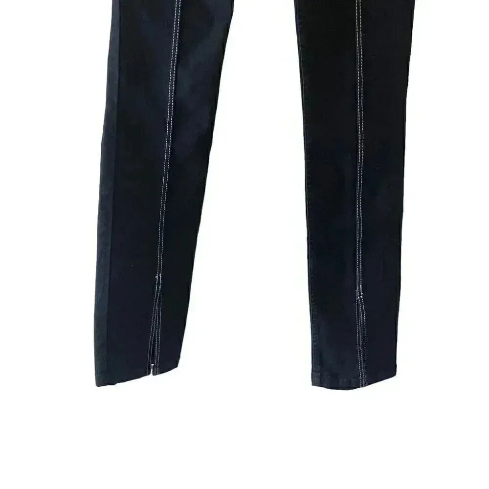 Zara Women’s Black Striped Slit High Waisted Skinny Pants SZ 4 #1130 - Image 2