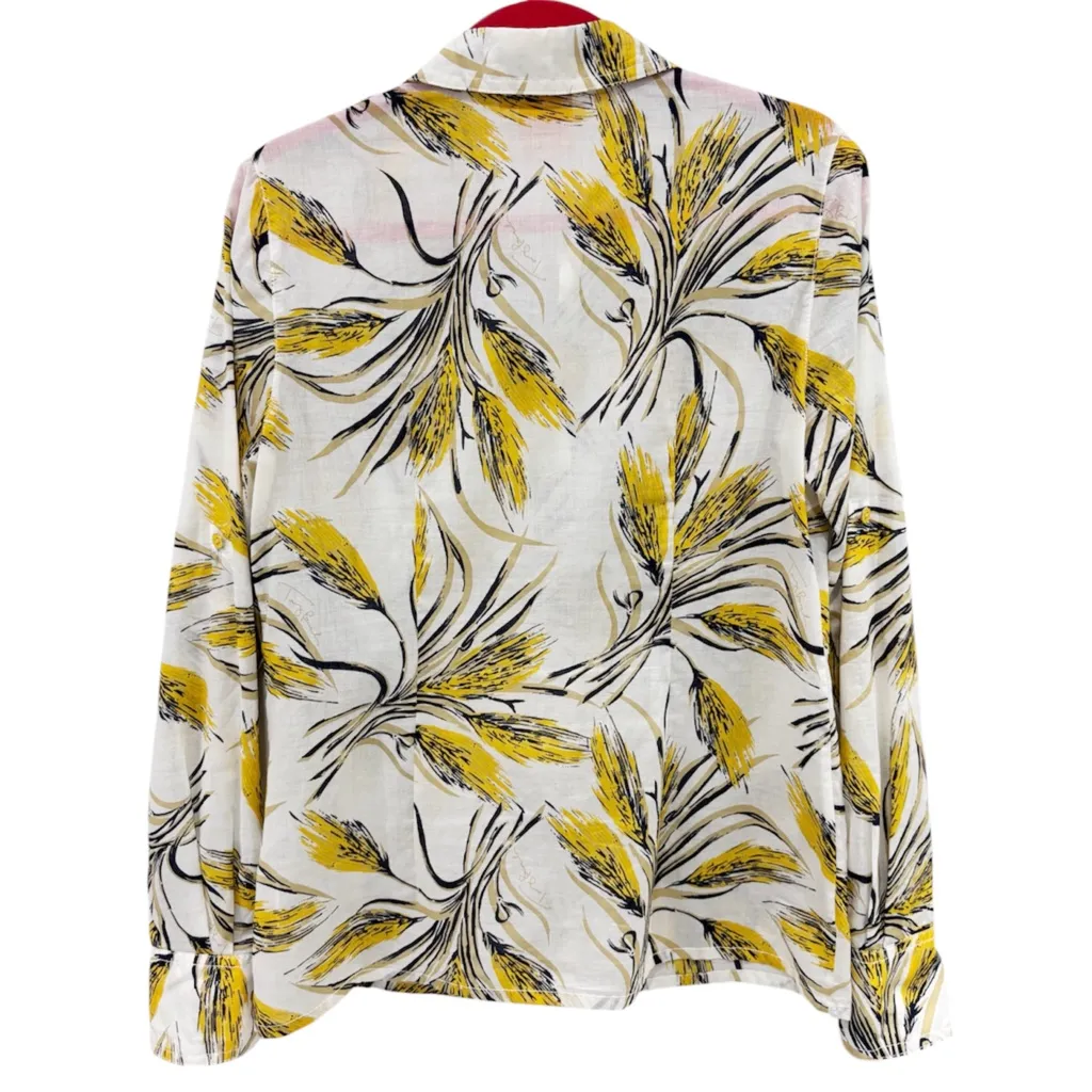 NWOT Tory Burch Brigitte Yellow Wheat Print Roll Sleeve Signature Blouse Size 8 - Image 4