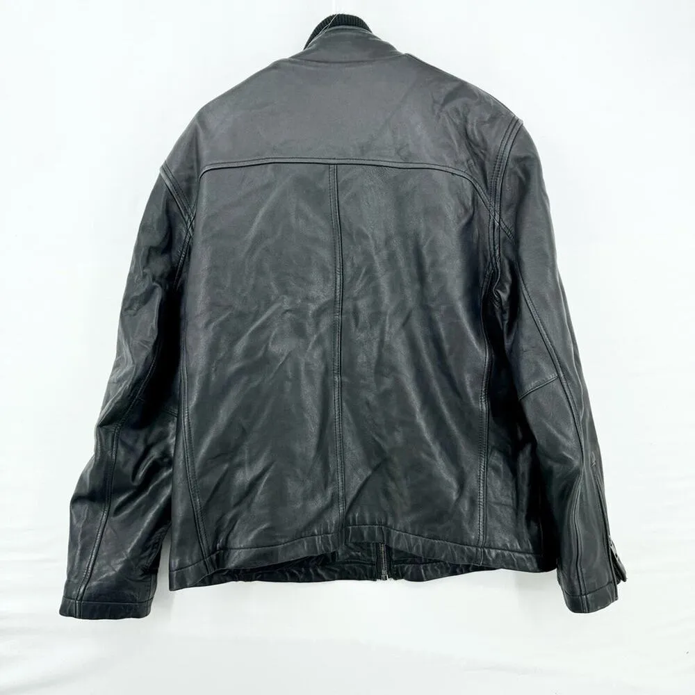 ANDREW MARC Jacket Women Size Large Leather Full Zip Black Fabian Biker Grunge - Image 4