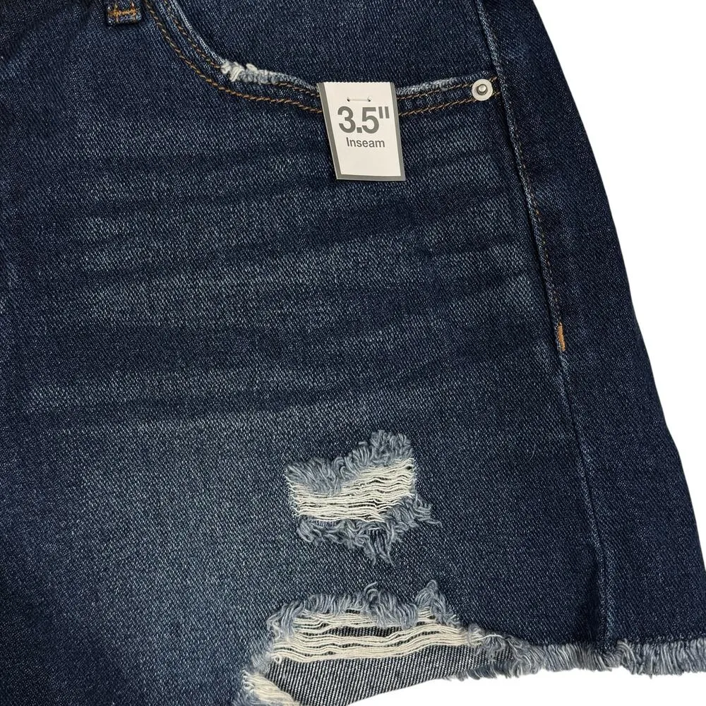 Time and Tru SZ 12 High-Rise Jean Shorts Relaxed Fit Distressed Frayed Hems Blue - Image 2