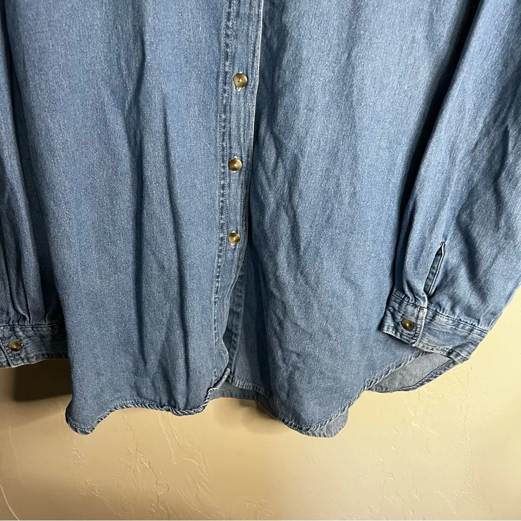 Vintage Quizz Patritoic 4th of July American Embroidered Denim Button Down Shirt Blue Size XL - Image 4