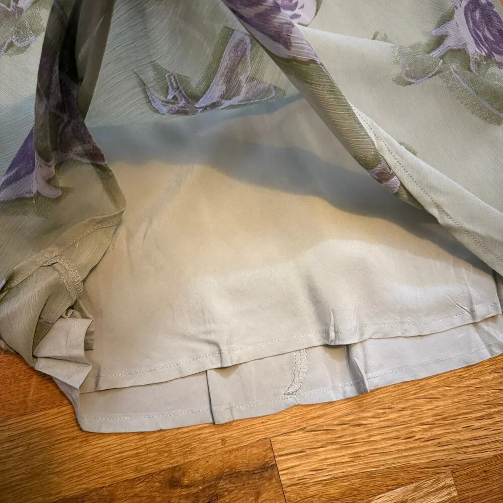 Wild Fable Womens XS Green Purple Floral Chiffon Dress Cottagecore Romantic Cute - Image 7