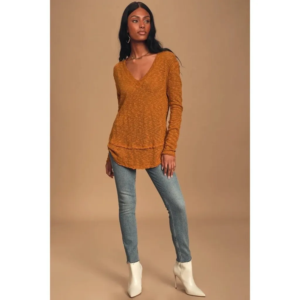 Free People Ocean Air Hacci Top Size Small Lightweight Sweater Rust Orange - Image 9