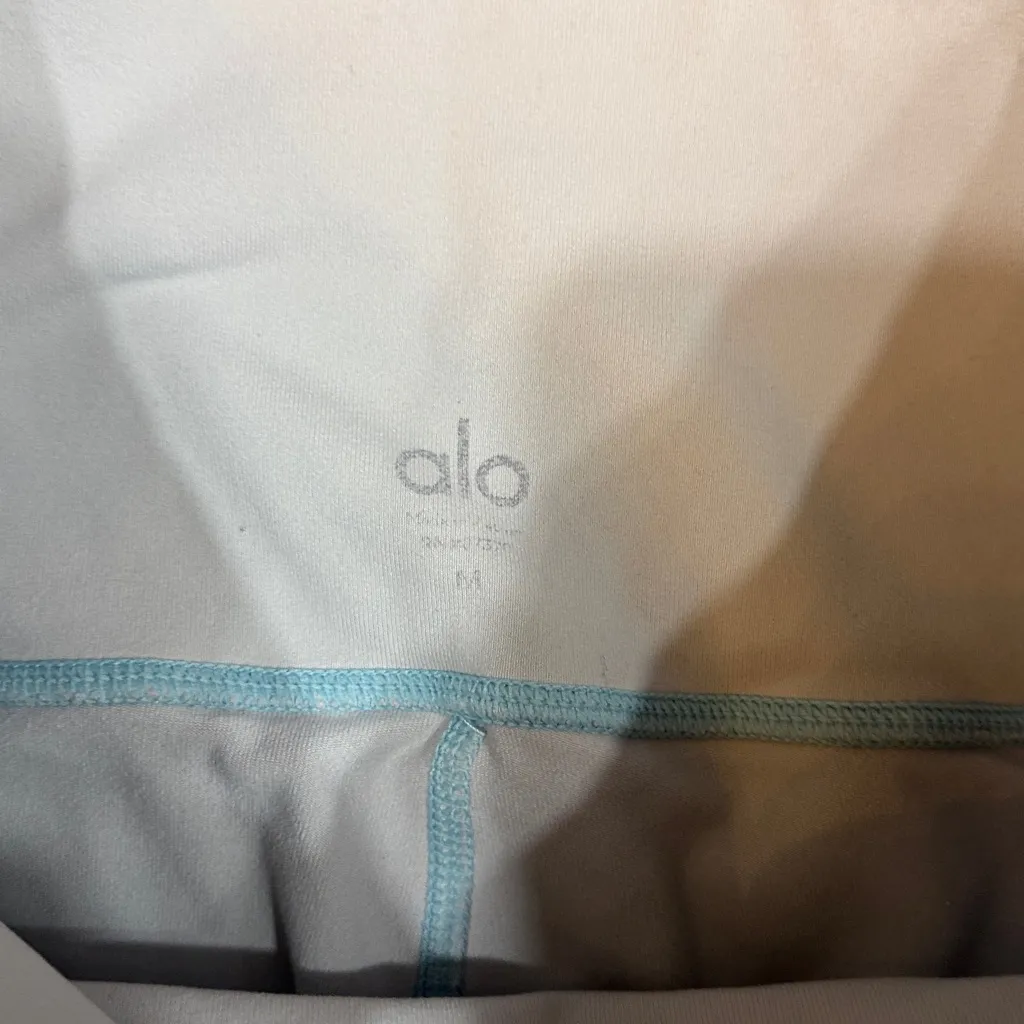 ALO Yoga Light Gray Leggings with Blue Stitching High rise - Image 3