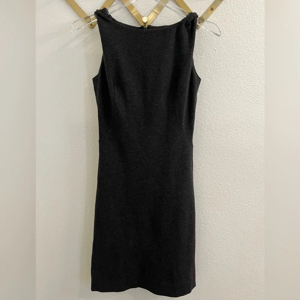 MM Lafleur Sheath Dress Lydia Ponte Knit Twist Shoulder Grey 2 - Image 7