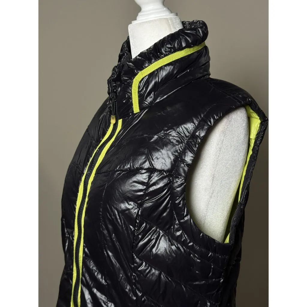 HALIFAX Women Black Puffer Vest Neon Trim Lightweight Zip Down Insulated Winter Green Size L - Image 3