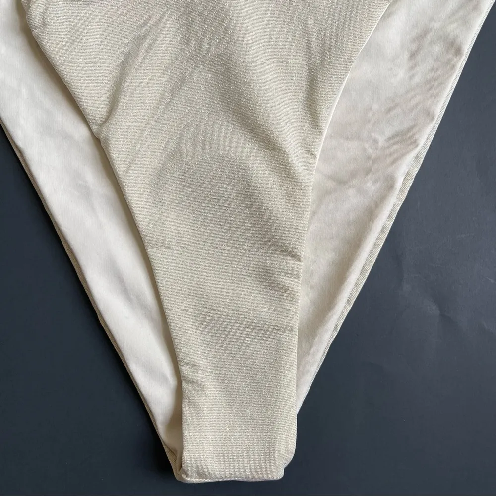 L*Space Shimmer Nancy Lee Bitsy Bikini Swim Bottom Women’s Size S Bone Color - Image 5