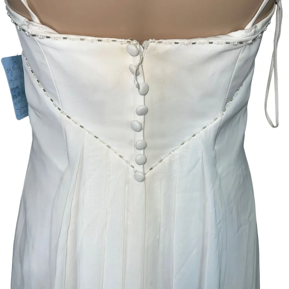 Bonny Womens Wedding Gown Dress Sheer Layered Sleeveless Beaded White Size 8 - Image 13