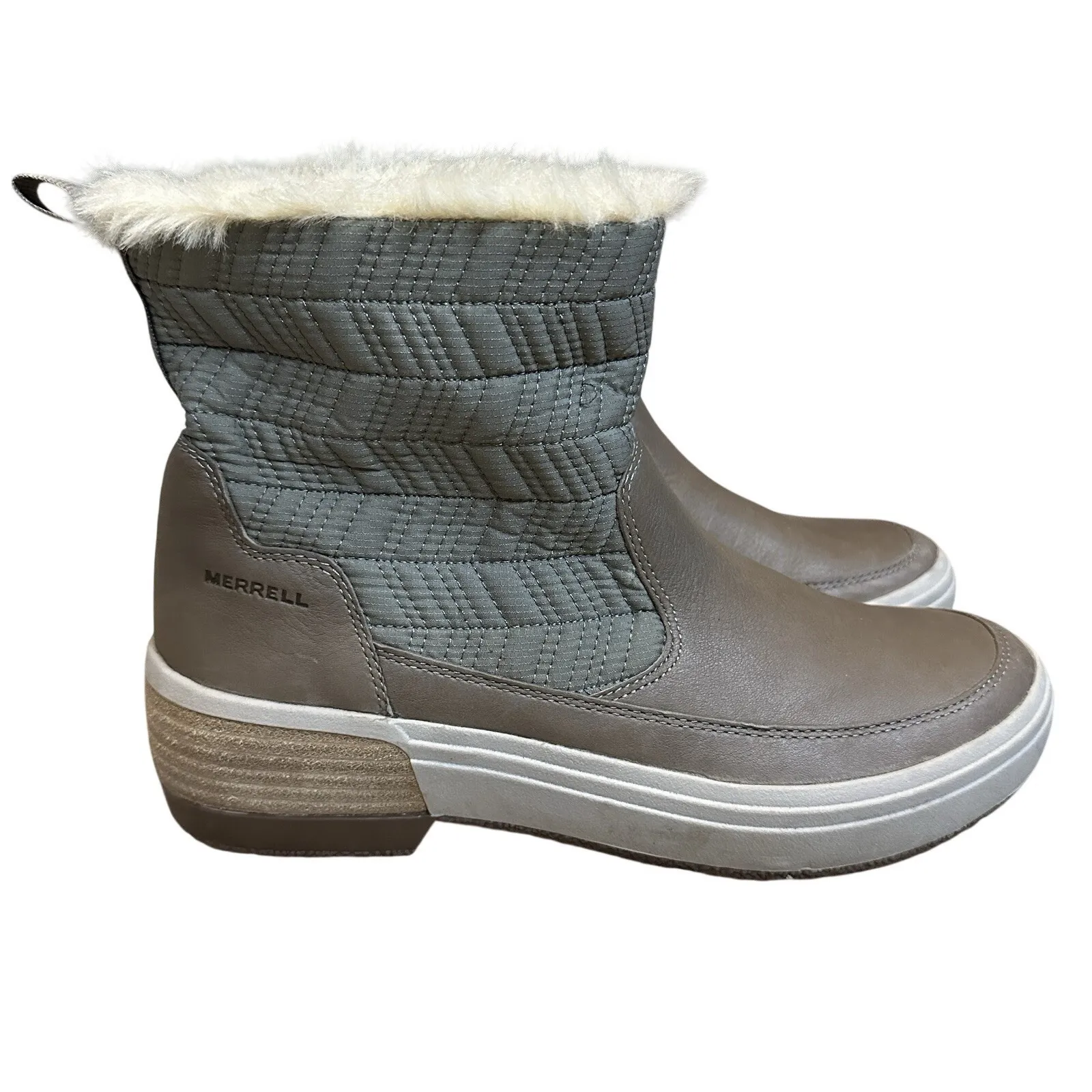 Merrell Womens 9 Haven Bluff Polar Waterproof Winter Boots Taupe Brown Faux Fur - Image 2