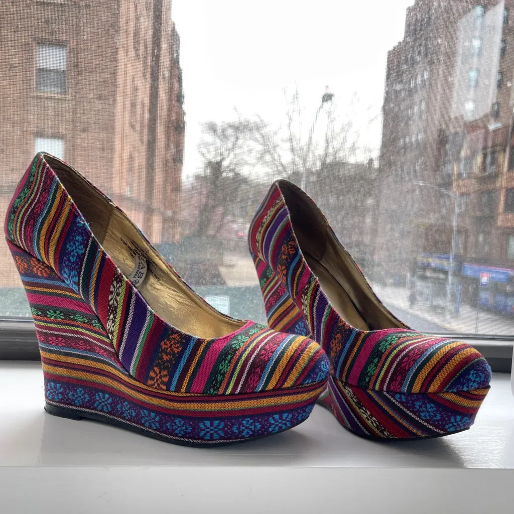 Massimo | Colorful Striped Women's Wedge Shoes Blue Size 10 - Image 7