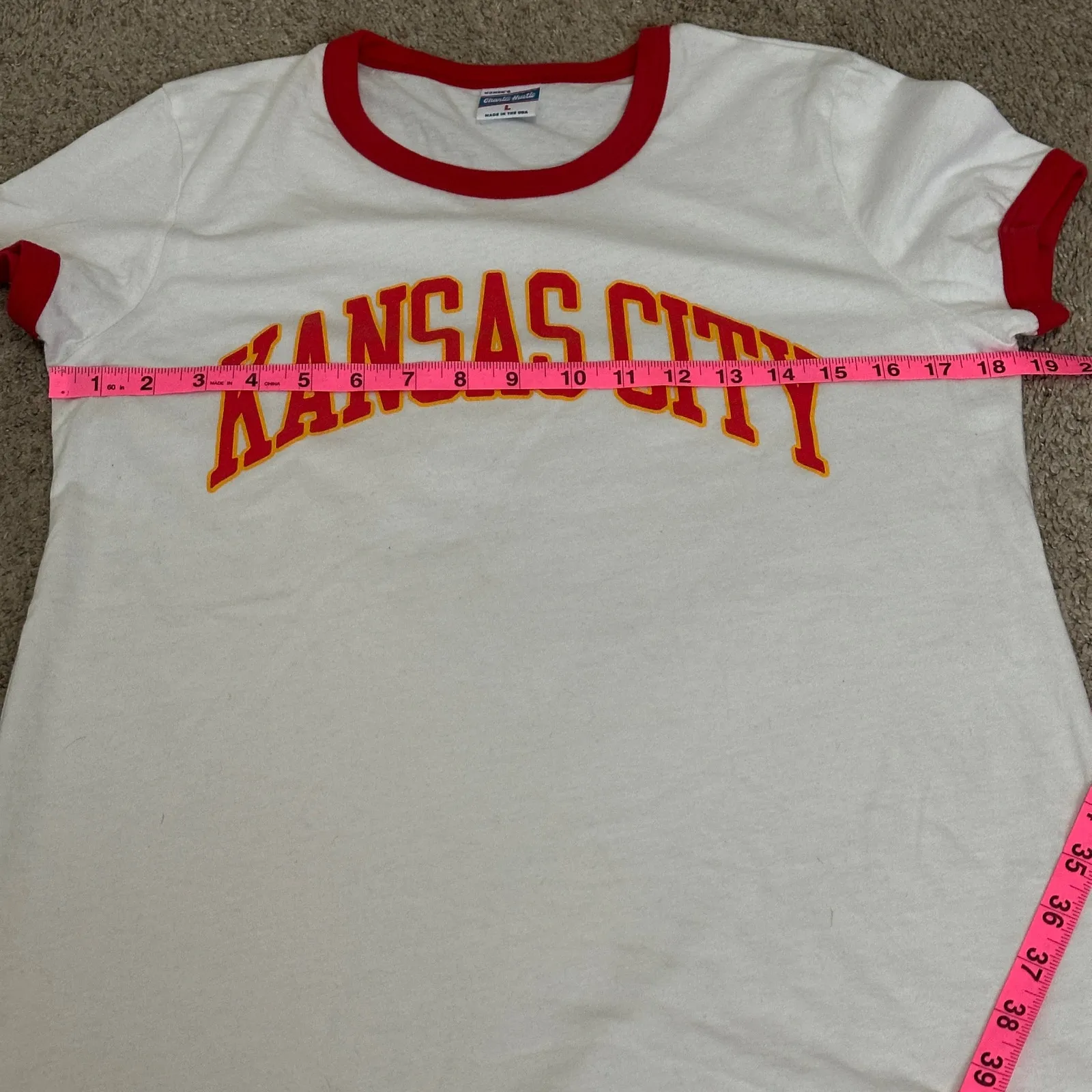 Charlie Hustle Kansas City Chiefs Ringer Tee Vintage Style Womens L Tshirt - Image 6