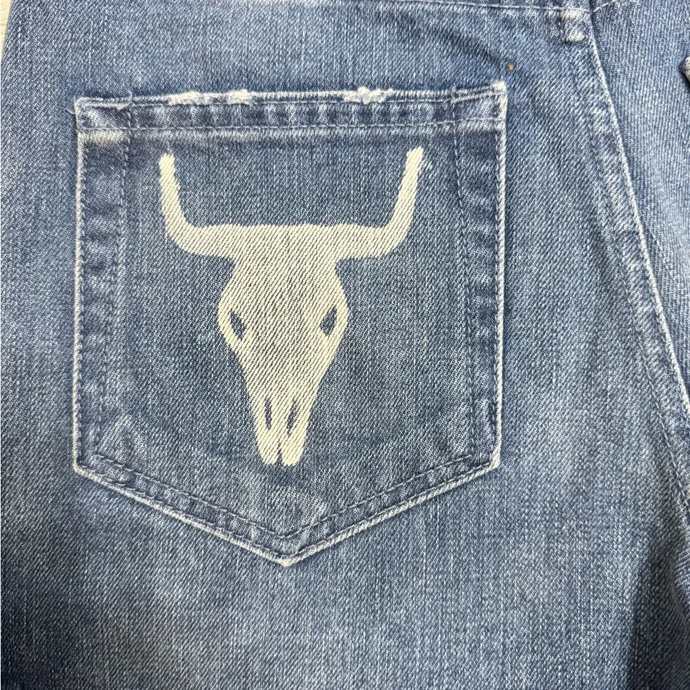 Distressed Denim Western High Waisted Shorts- Size 25 - Image 5