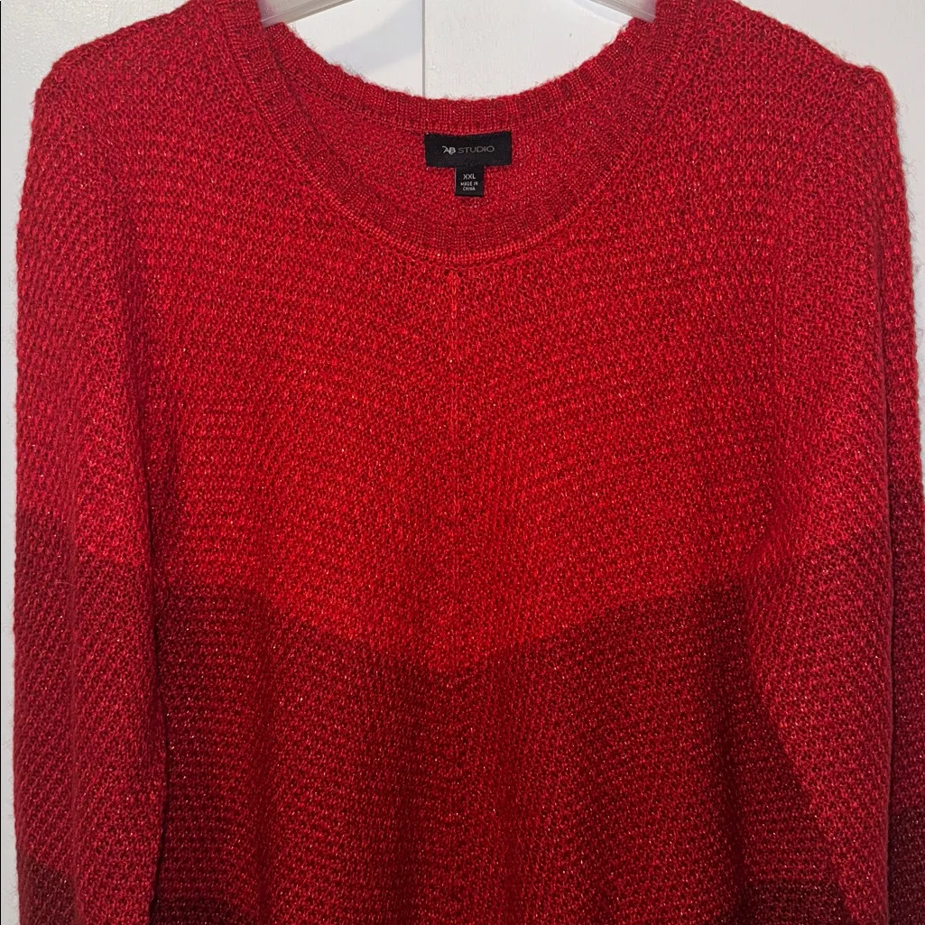 AB STUDIO Long Sleeve Red Ombre Sweater w Sparkle Knit Women’s XXL 2X Holiday - Image 2