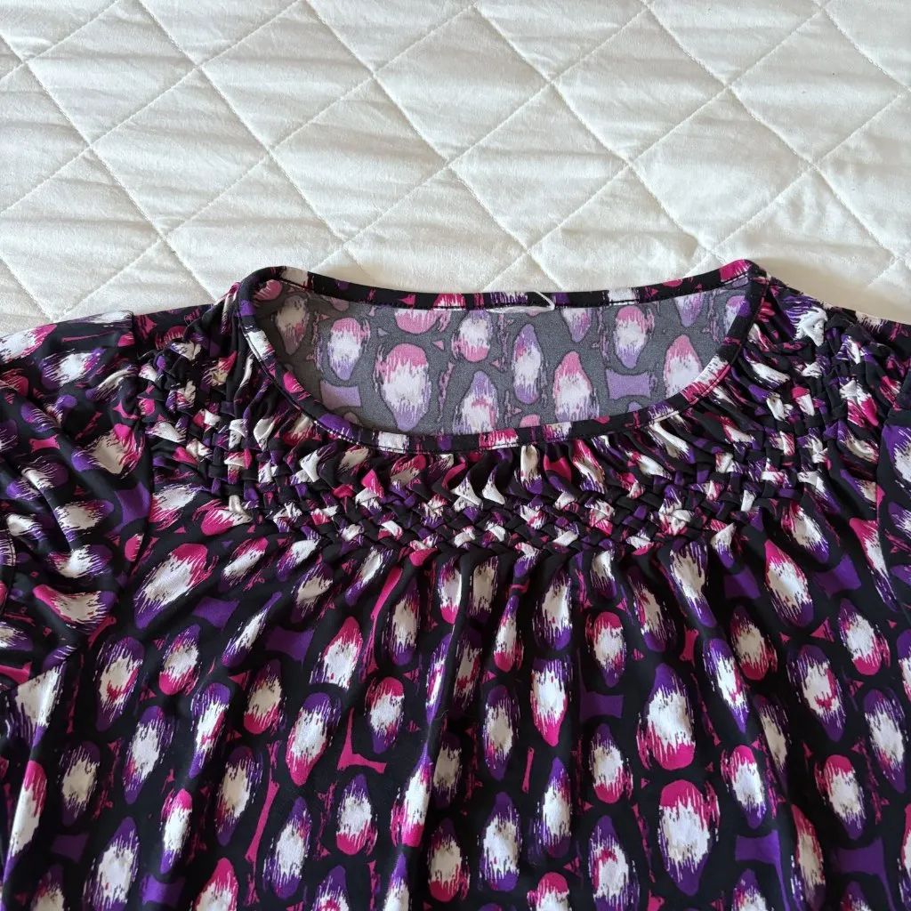 Womens Size Medium Purple Short Sleeve Blouse Peasant Officecore Corporate Goth - Image 3