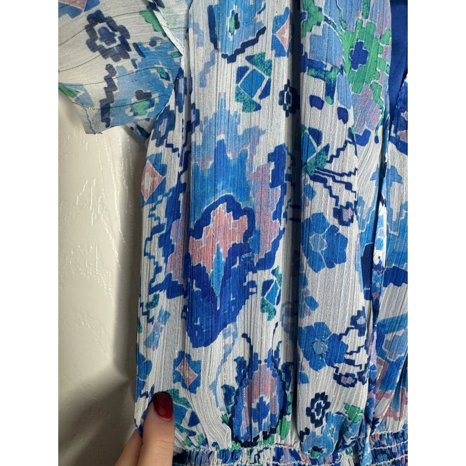 LAVENDER BROWN Blue Ruffle Floral Midi Dress Size S Garden Party Feminine - Image 4