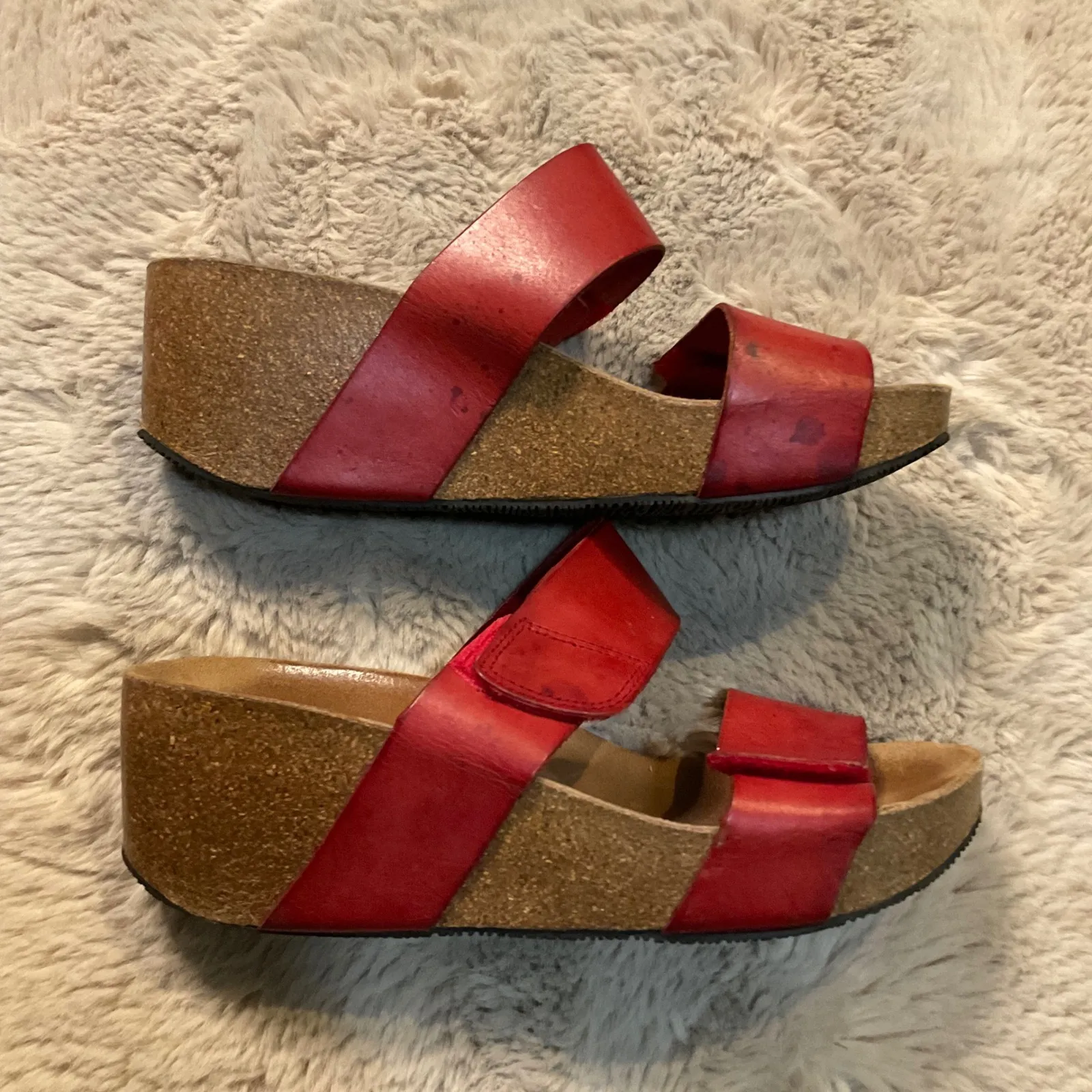 Lola Sabina Sandals Size 38 Red Leather Straps Wedge Eric Michael Platform Women - Image 3