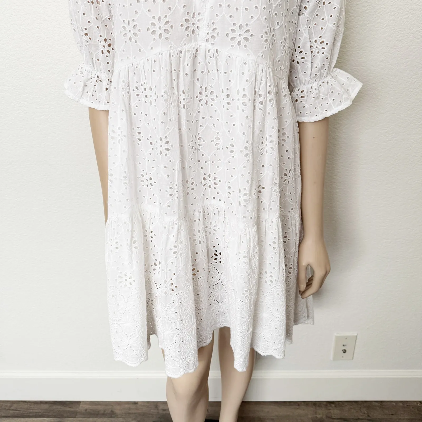 [Sundance] White Jasmine Eyelet Lace Tiered A-Line Mini Dress Sz Small Petite PS - Image 6