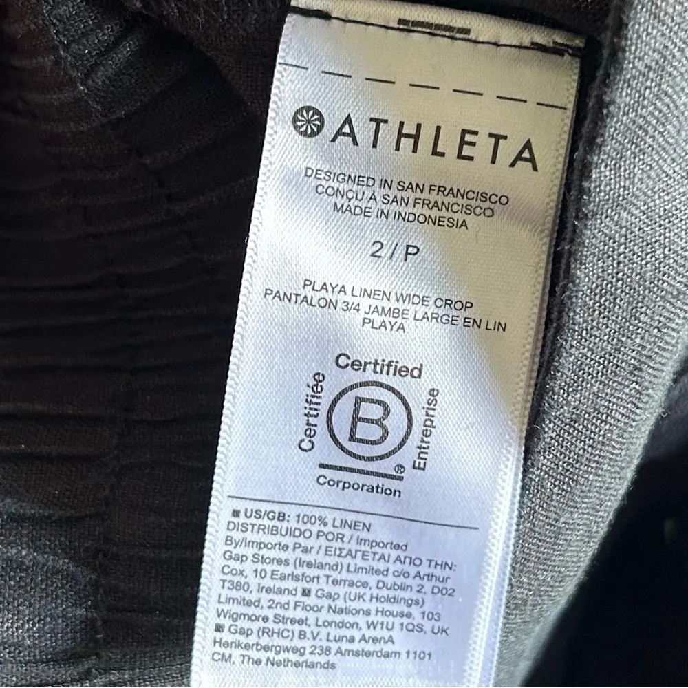 Athleta Playa Black cropped High Rise Wide Leg Linen Pants Size 2 Petite - Image 8