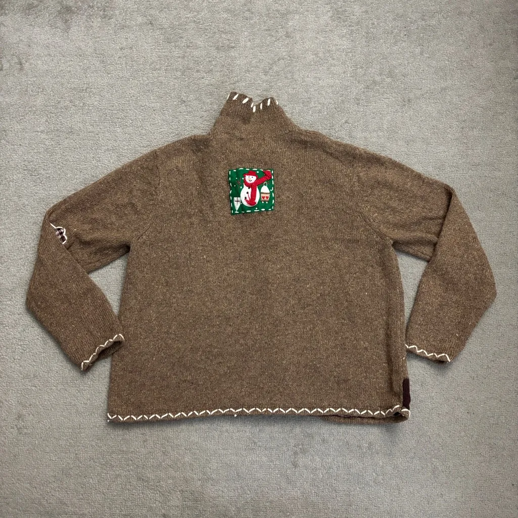 Designers Originals Patchwork Embroidered Holiday Christmas Sweater Cardigan Brown Size undefined - Image 2