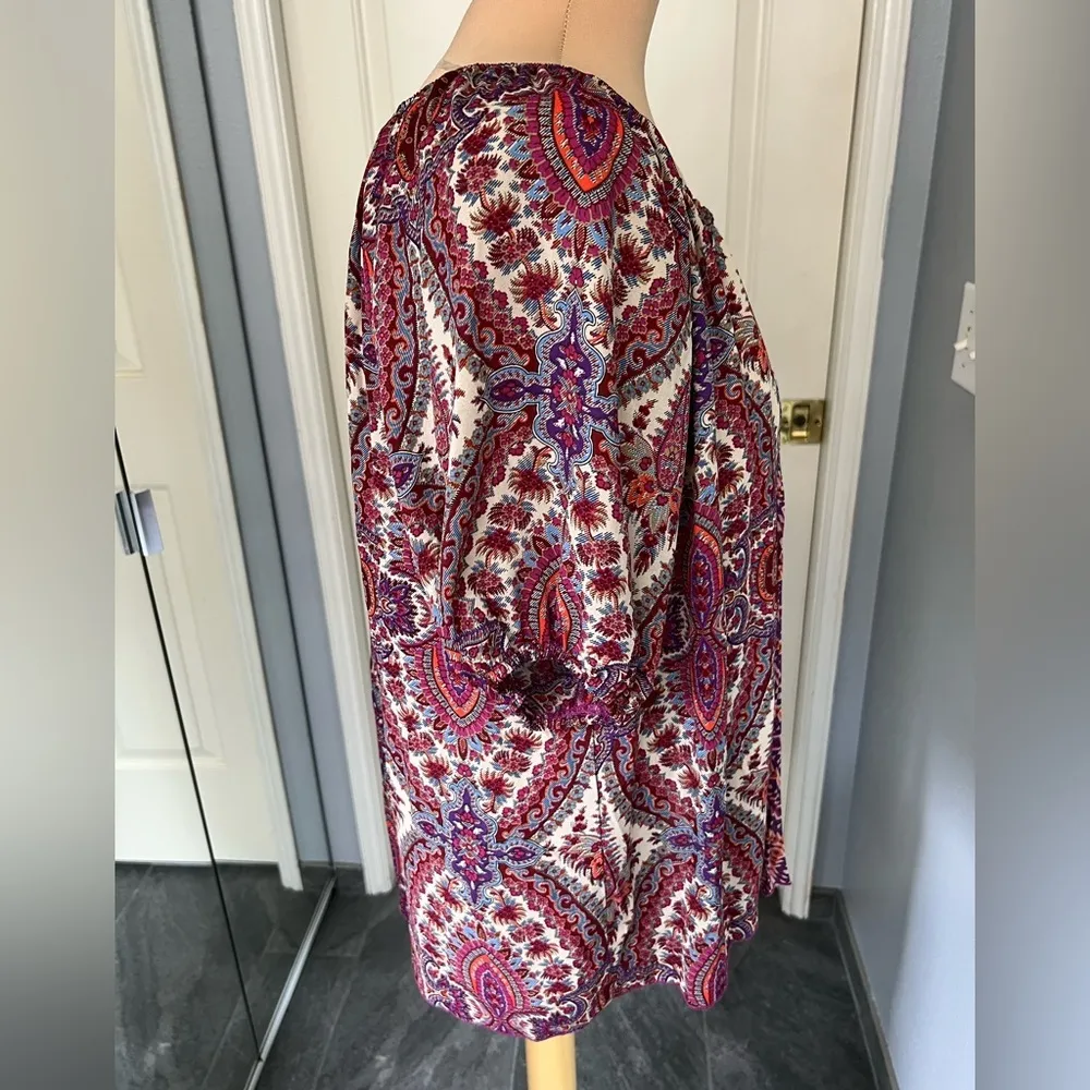 One World  Boho Pleated Tassel Tie‎ Peasant Top - Image 3