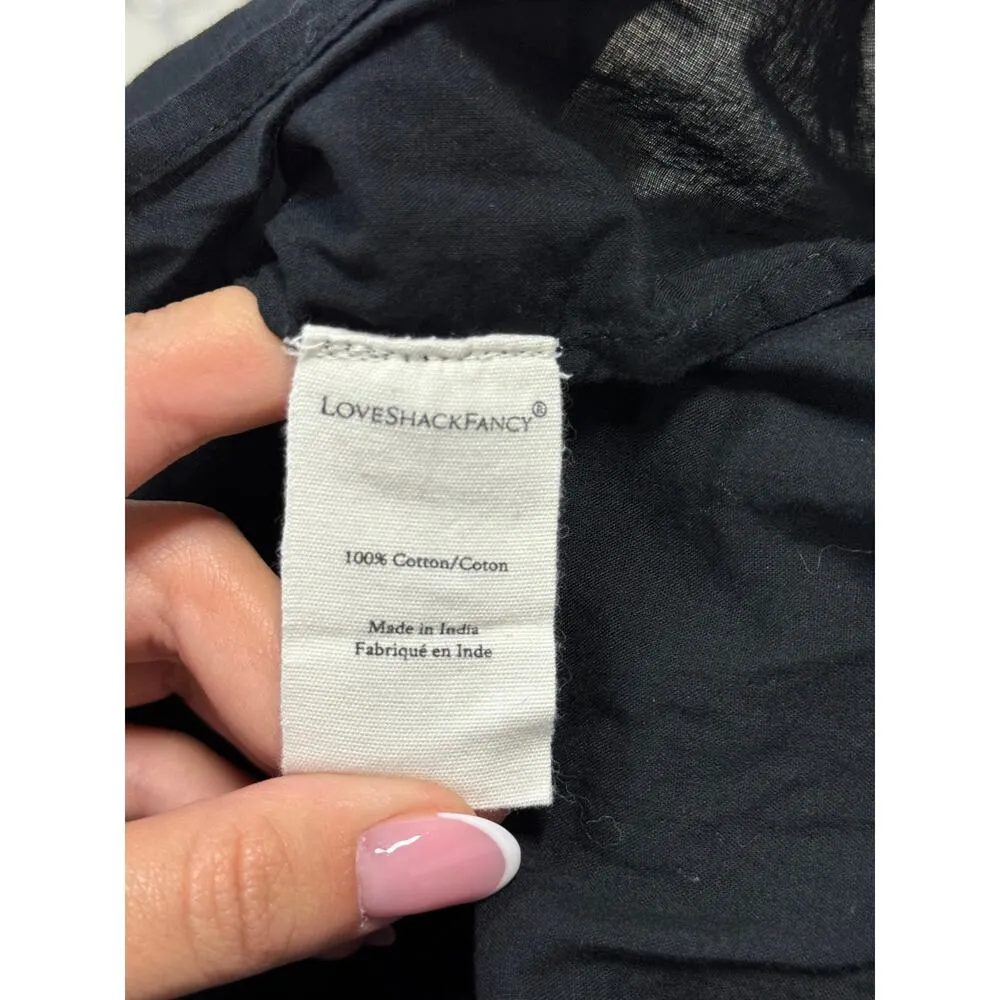 LoveShackFancy Natasha Ruffle Trim Short Sleeve Eyelet Mini Dress Black Women XS - Image 5