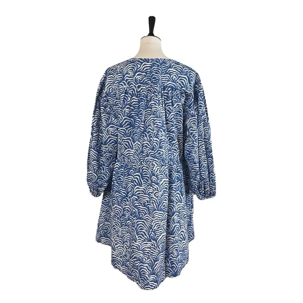 H&M New Dress Long Sleeve Split Neck Tie Waist Blue White Women’s Size Large - Image 4