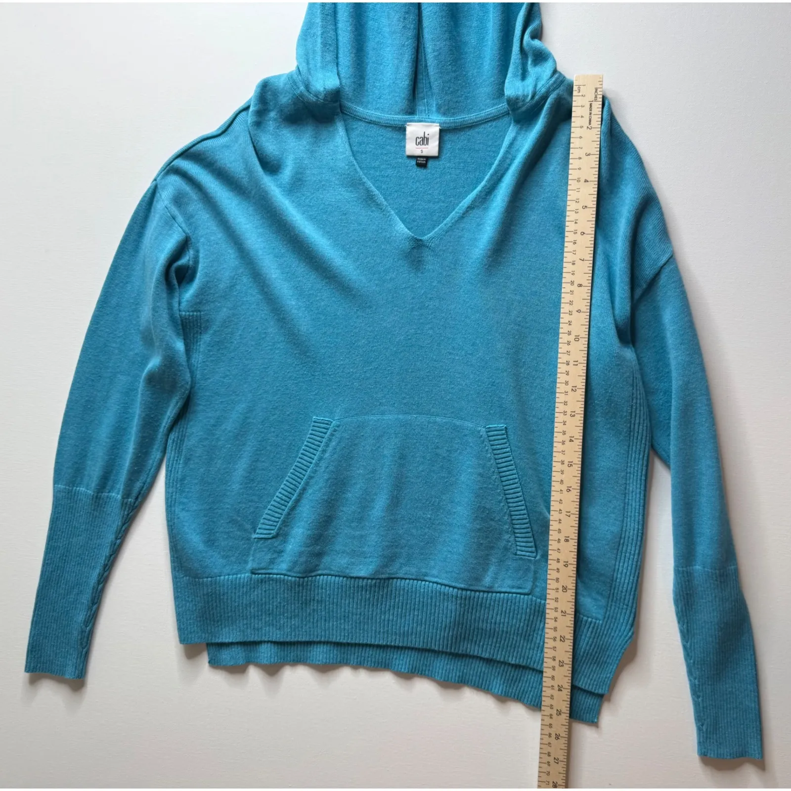 Cabi‎ Hop to Knit Hoodie Small Blue V-Neck Pullover Sweater Comfy Cotton Blend - Image 9