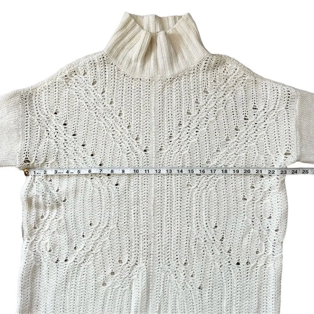 BCBGMaxAzria Gardenia Cream Sequin Merino Wool Mock Neck Tunic Sweater Sz Small - Image 9