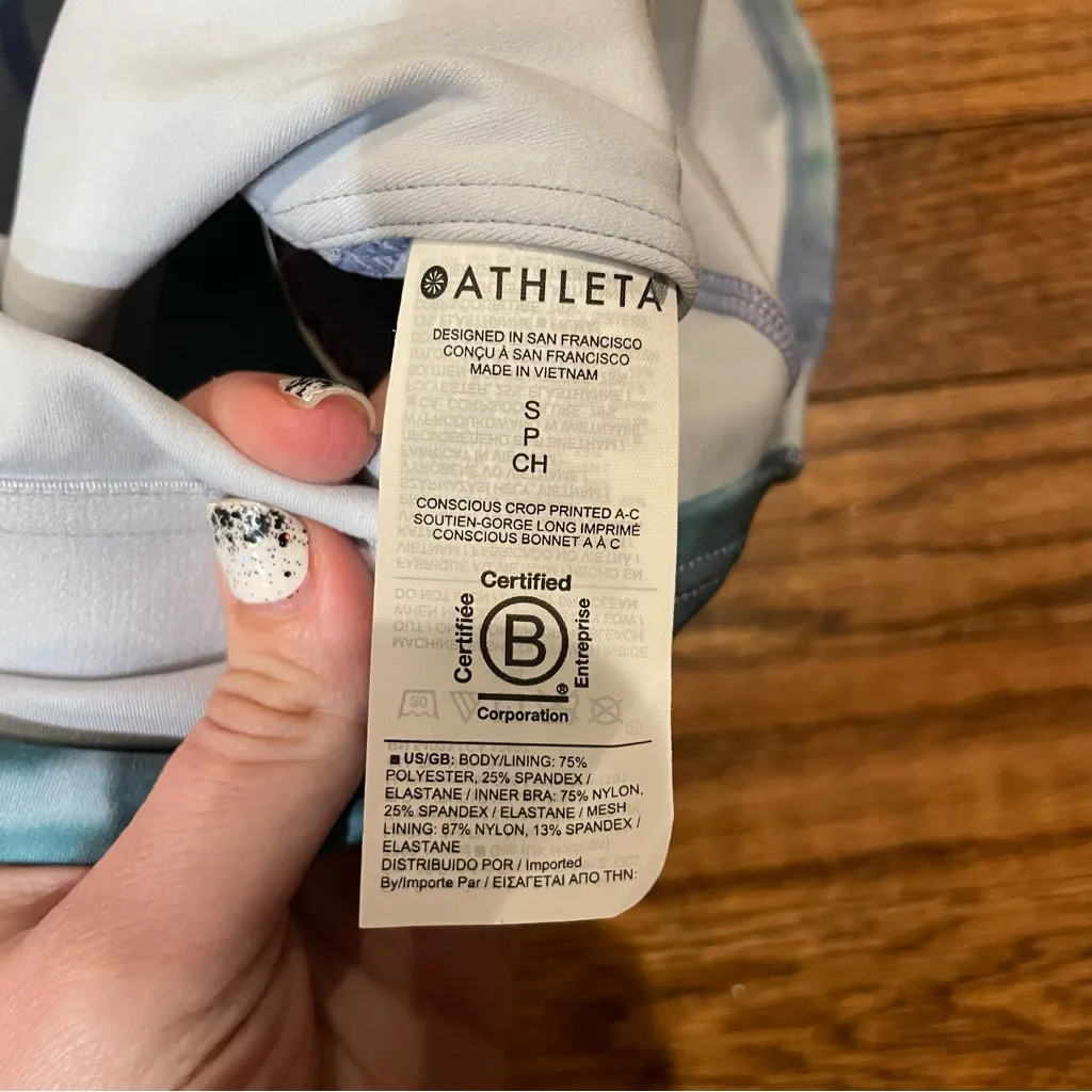 Athleta Conscious Crop Printed Top A-C Cup Solarize Chrome Blue Size Small - Image 9