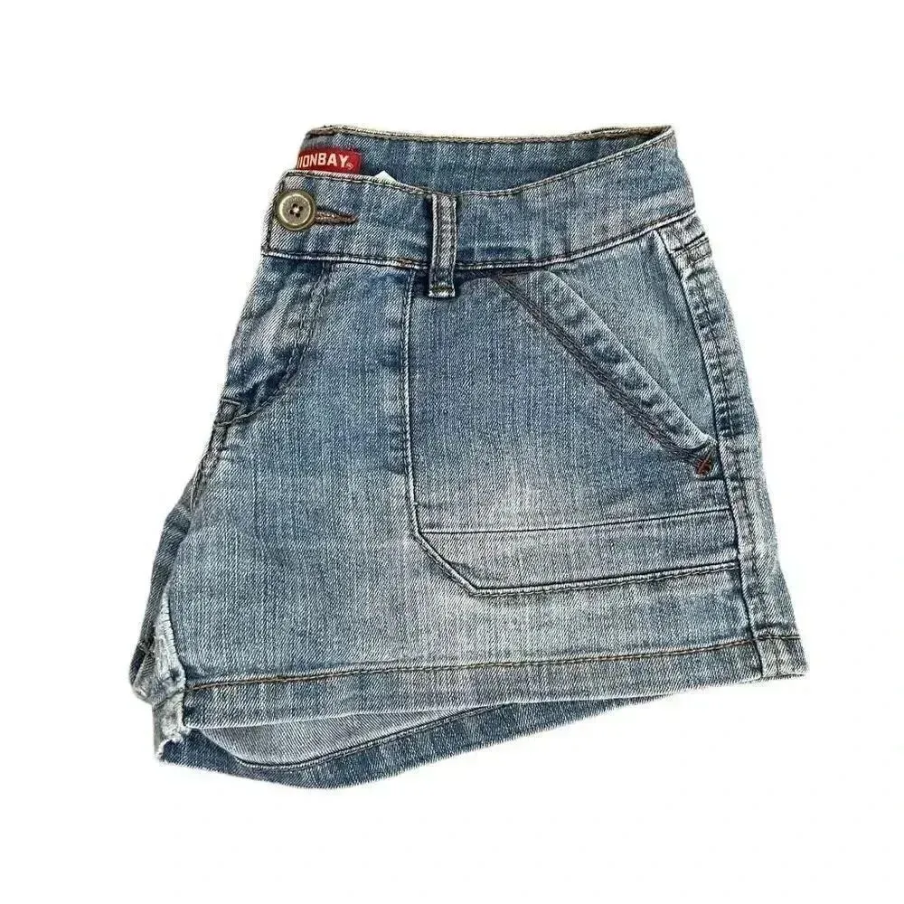 Eunina Blue Denim Cotton High Rise Front Button Closure Raw Hem Jeans L #1042 - Image 9