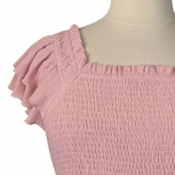 Baltic Born Smocked Flutter Sleeve Midi Pockets Dress Pink Women’s Size XL - Image 10