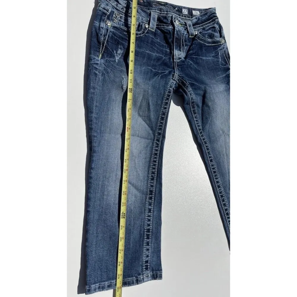 Miss Me Jeans Womens 27 Low Rise Signature Boot Cut Distress Beaded Embroidered - Image 6