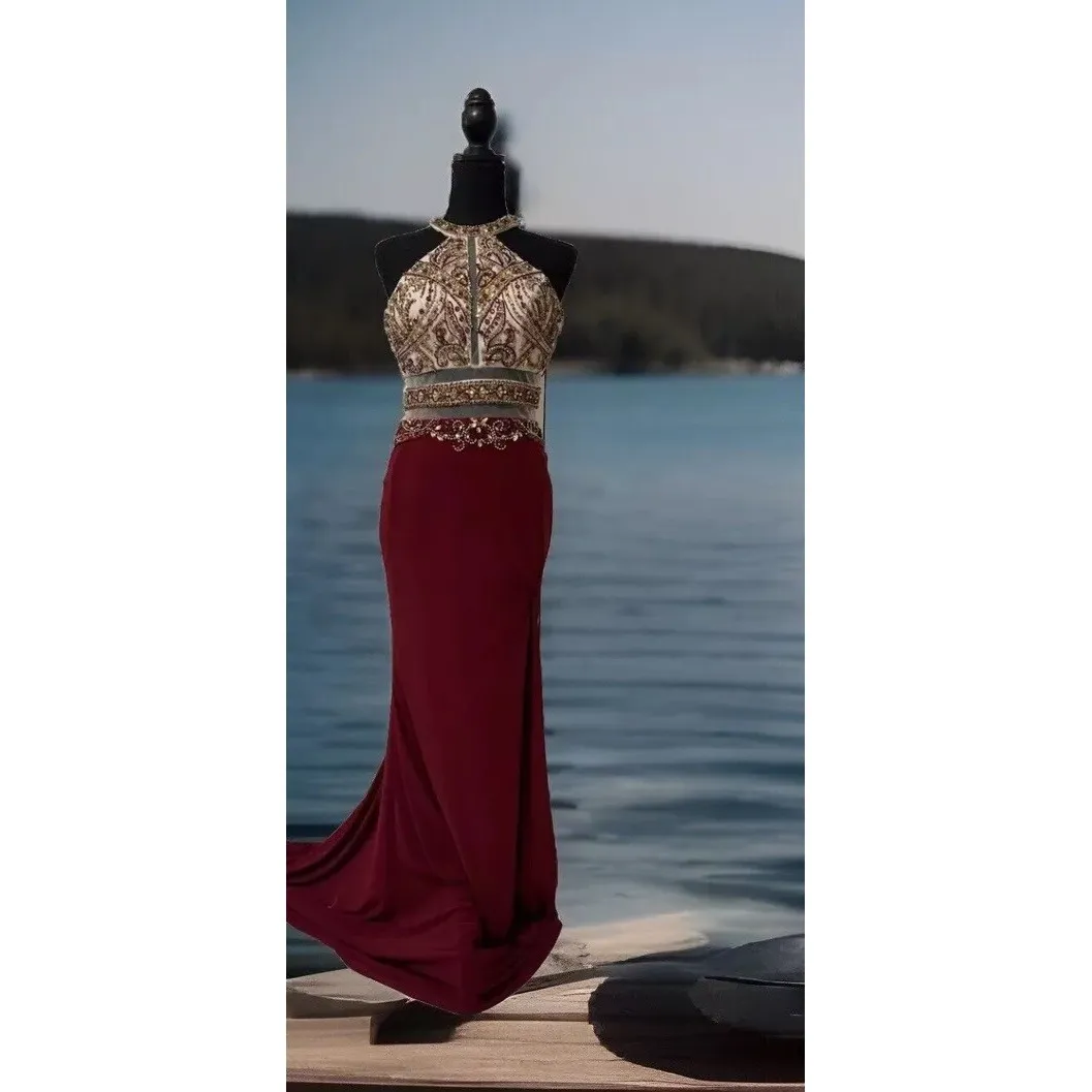 Dancing Queen Women's Long Maxi Dress Lined Solid Sleeveless‎ Lace Beaded Prom-S - Image 3