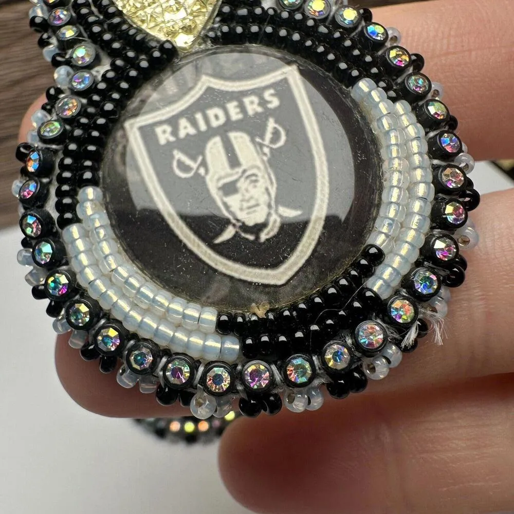 Raiders Football Team Beaded Bead Rhinestone Hand Crafted Pierced Earrings - Image 4