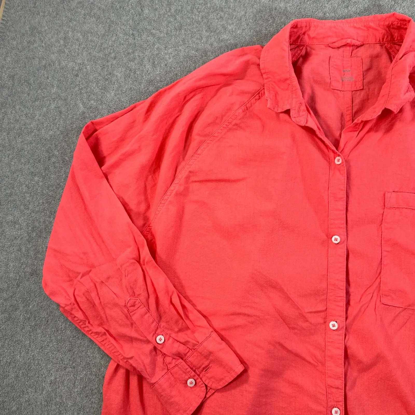 Aerie Linen Blend Coverup Shirt Women's Large Haute Coral Lightweight Collared - Image 3