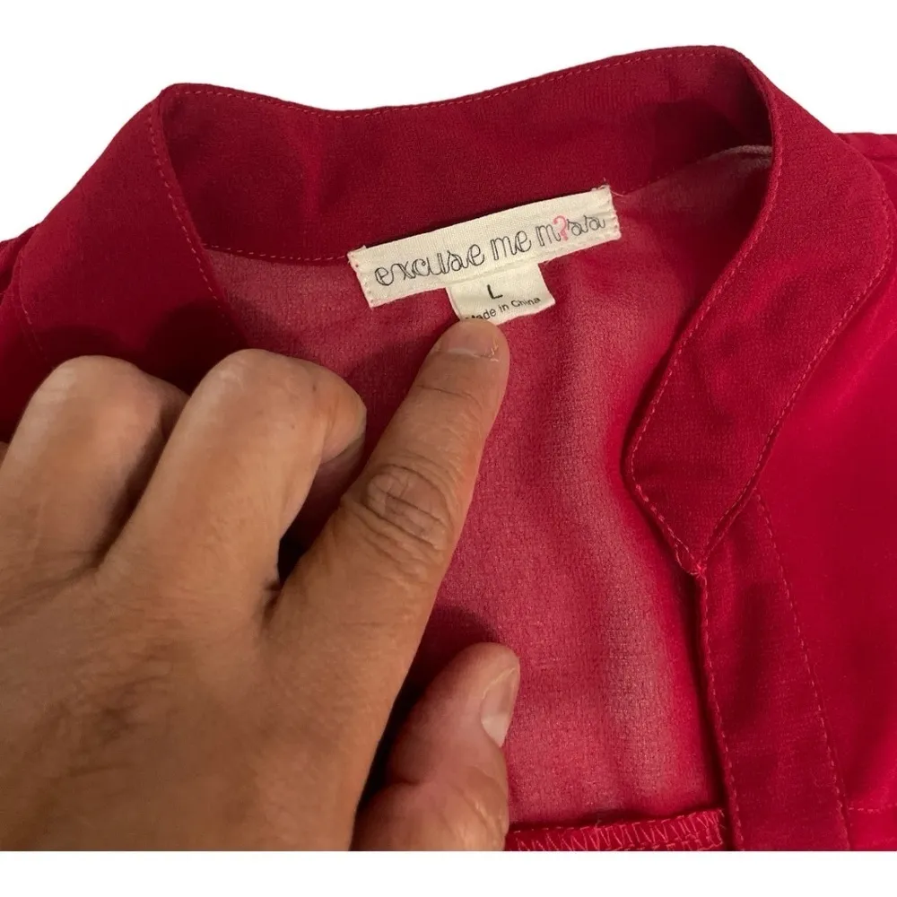 Excuse me Miss Womens Red Sheer Button down Sheer Career Work
Blouse Sz L Size L - Image 11