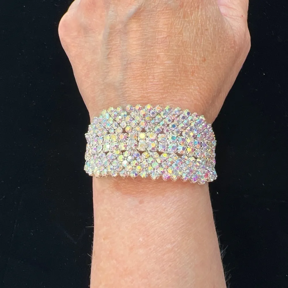 Rhinestone Crystal‎ Encrusted Adjustable Cuff Fashion Glamour Bracelet - Image 5