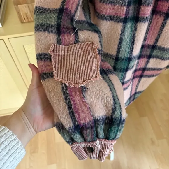 POL Pink Plaid Shacket Corduroy Elbow Patch Oversized Fit Sz Small STYLE‎ SMJ199 - Image 5