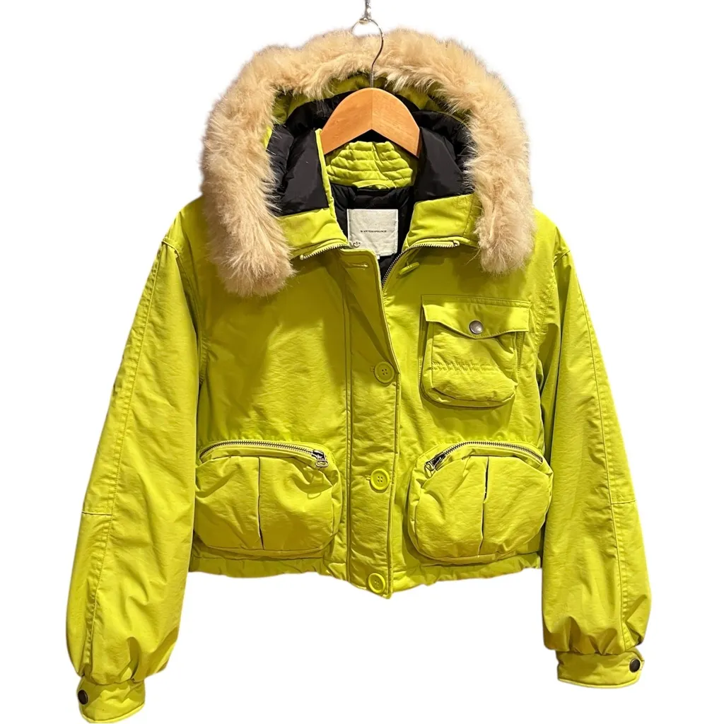 ANTHROPOLOGIE CROPPED PUFFER COAT W/DETACHABLE FAUX FUR HOOD Size XS - Image 6