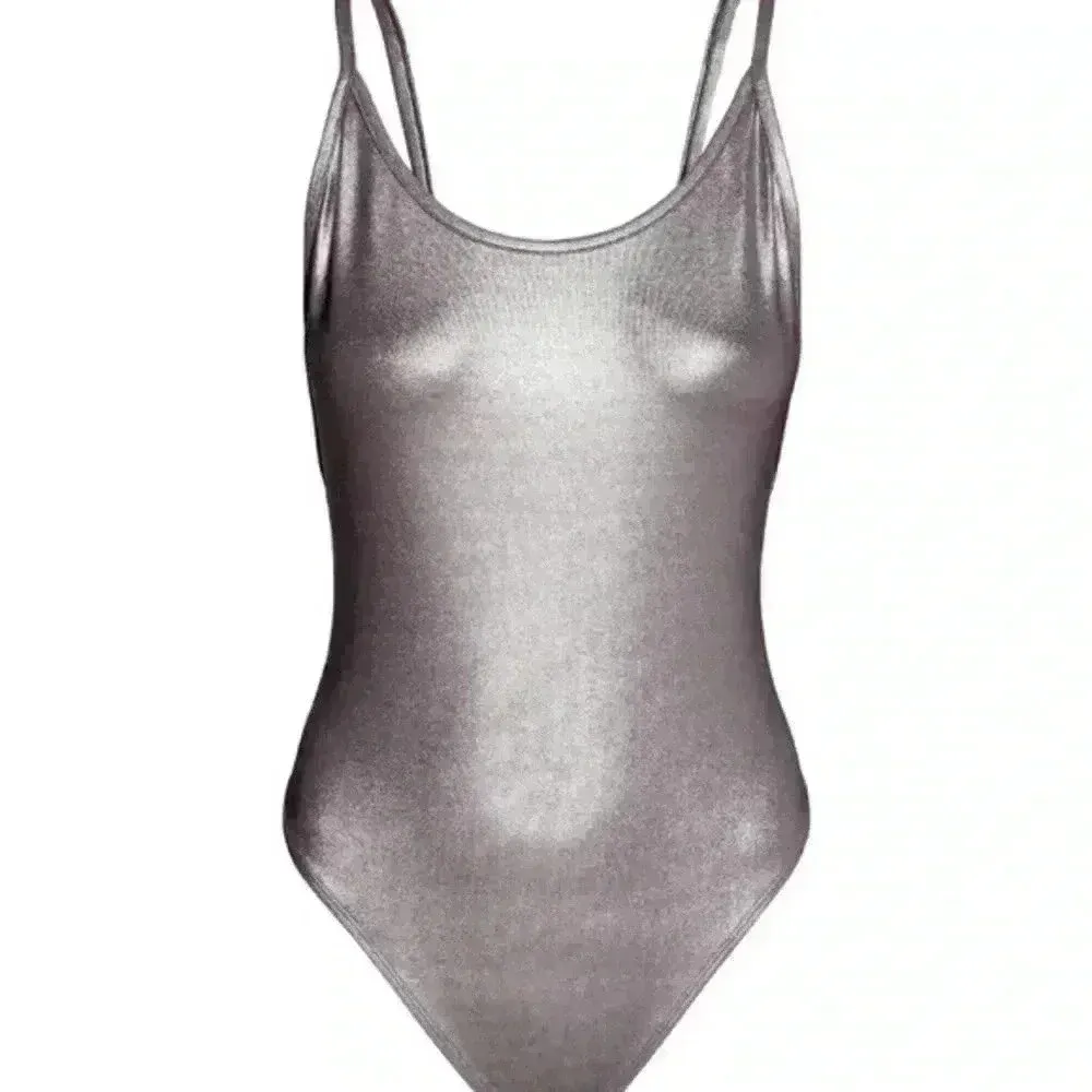 H&M Metallic‎ Bodysuit Silver Coachella Collection - Image 3