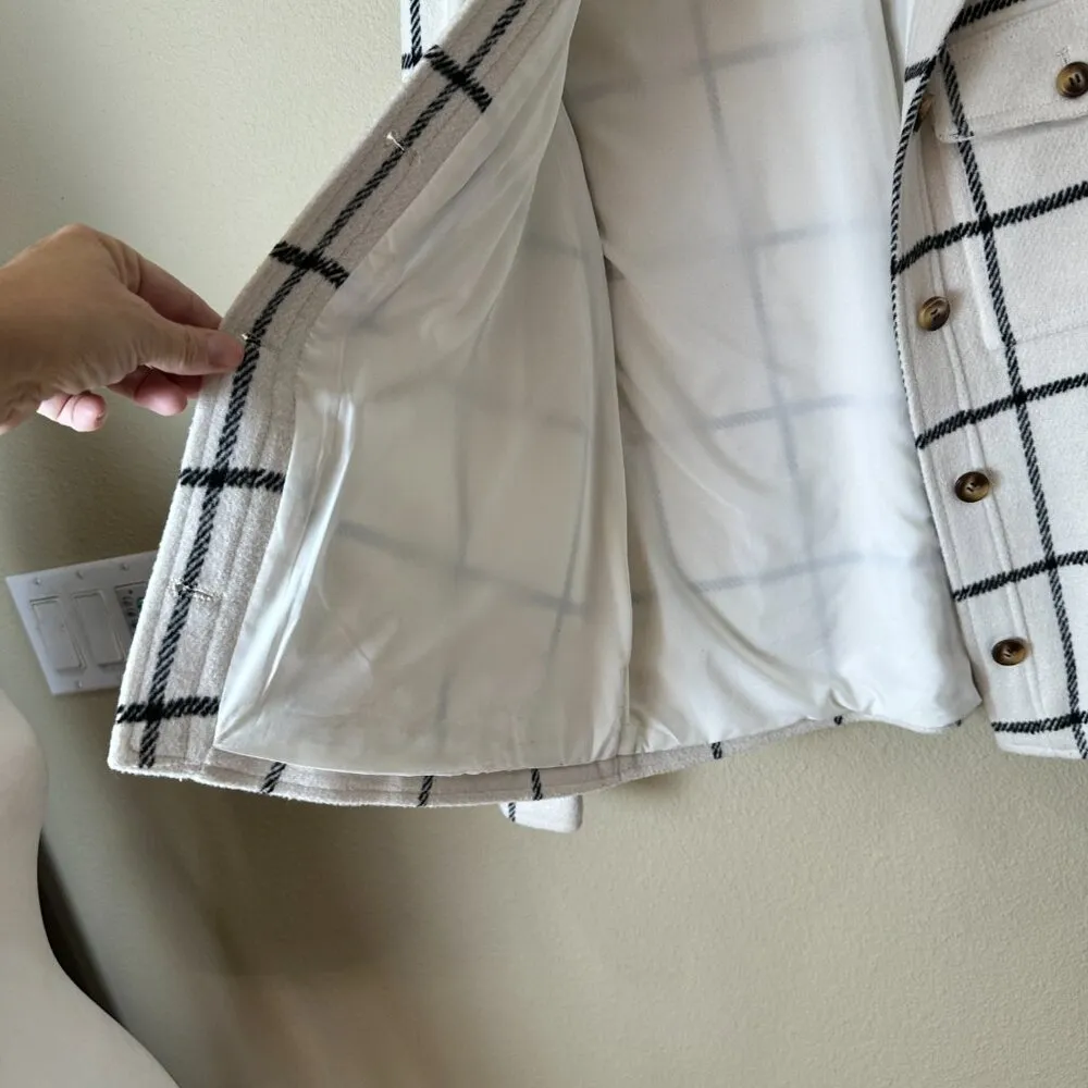 GREYLIN Cream Black Plaid Shacket Shirt Jacket Size Large Lined - Image 5