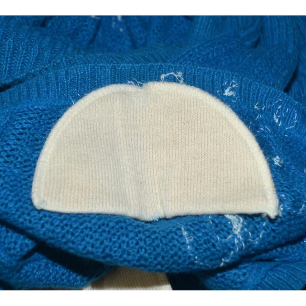 Faux Pearl Hand Embellished Vintage Ladies M Blue Silk Linen Agora Blend Sweater Size M - Image 9