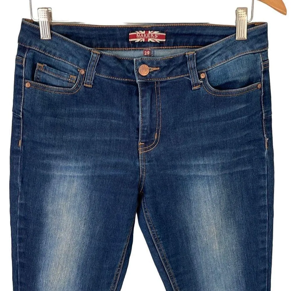 Makers Of True Originals Cropped Denim Stretch Jeans Mid Rise Size 29/8 Dark Rin Blue - Image 3
