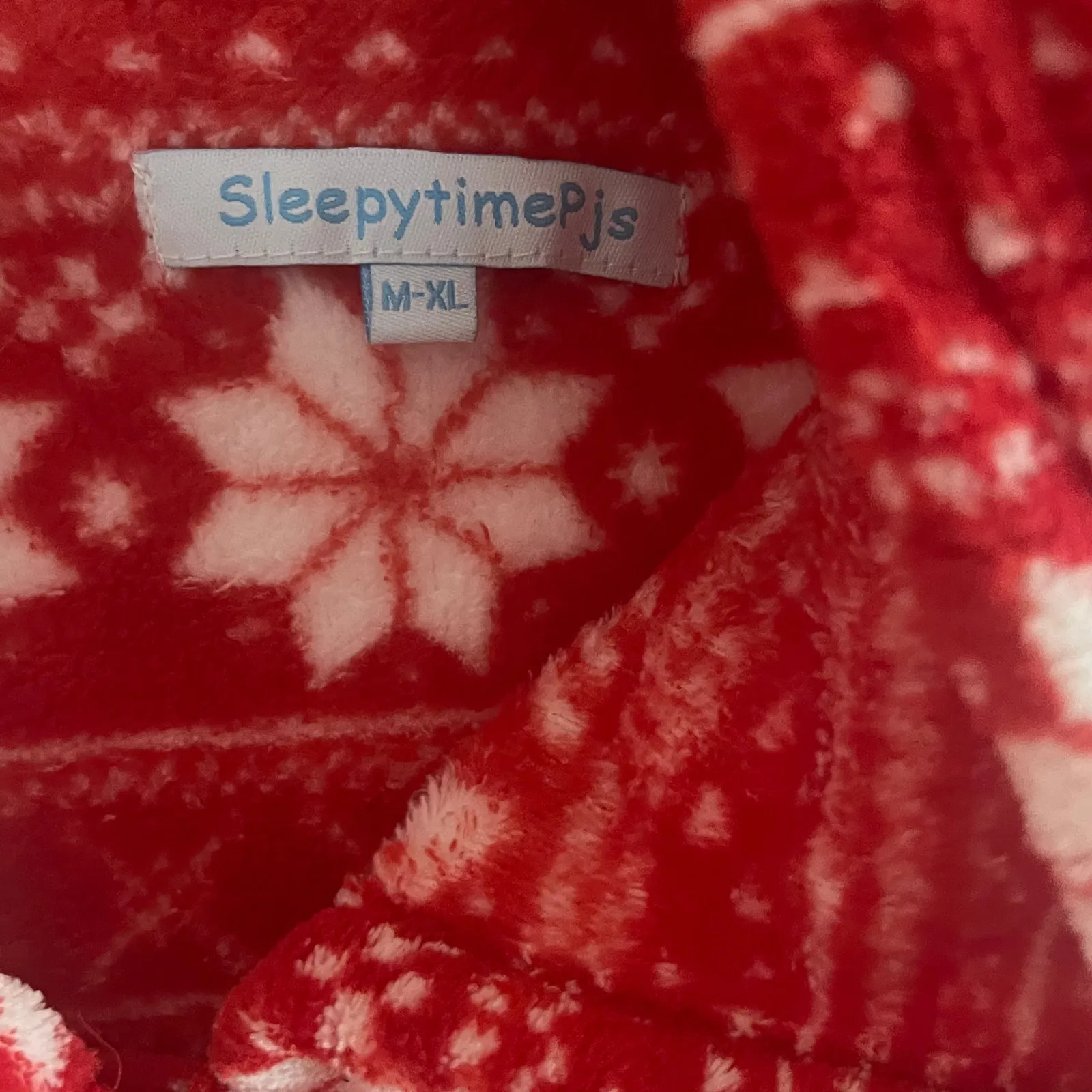 Sleepytime PJs Women's Size Small Fair Isle Fleece Hooded‎ Footed Pajamas Red - Image 5
