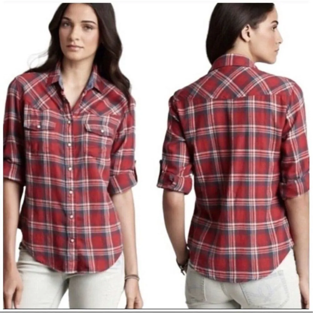 Jachs Girlfriend Bea  Womens Red Plaid Flannel Button Down Size Small - Image 2